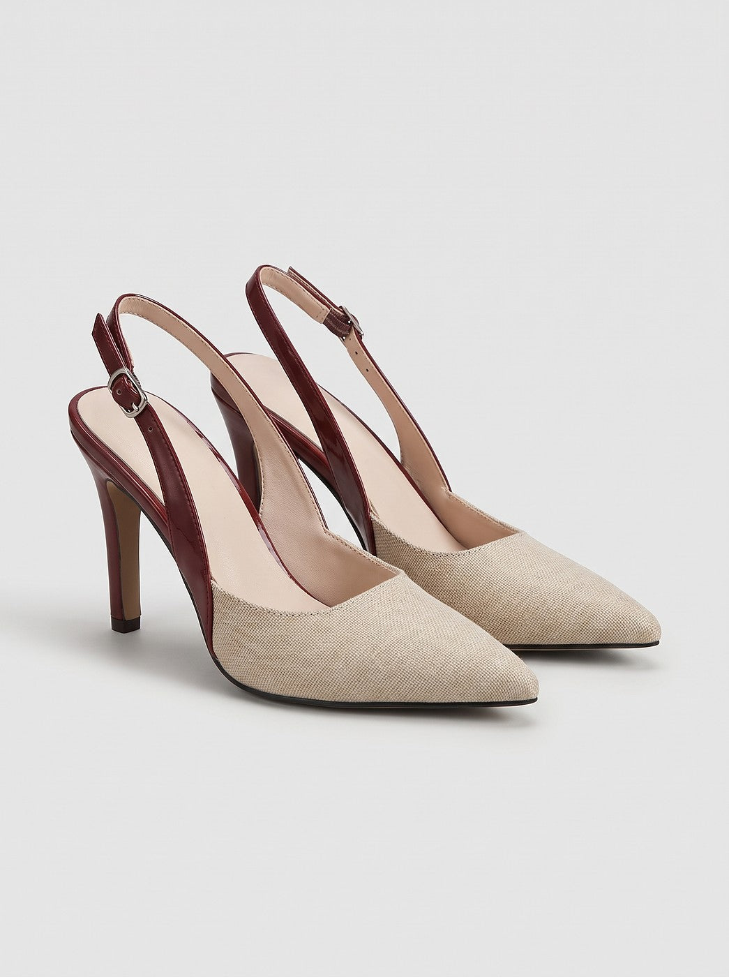 Cream Pointed Toe Slingback Heels