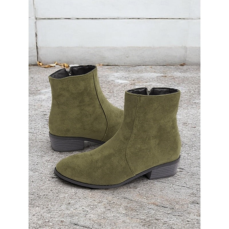 Faux Suede Low Heel Ankle Boots