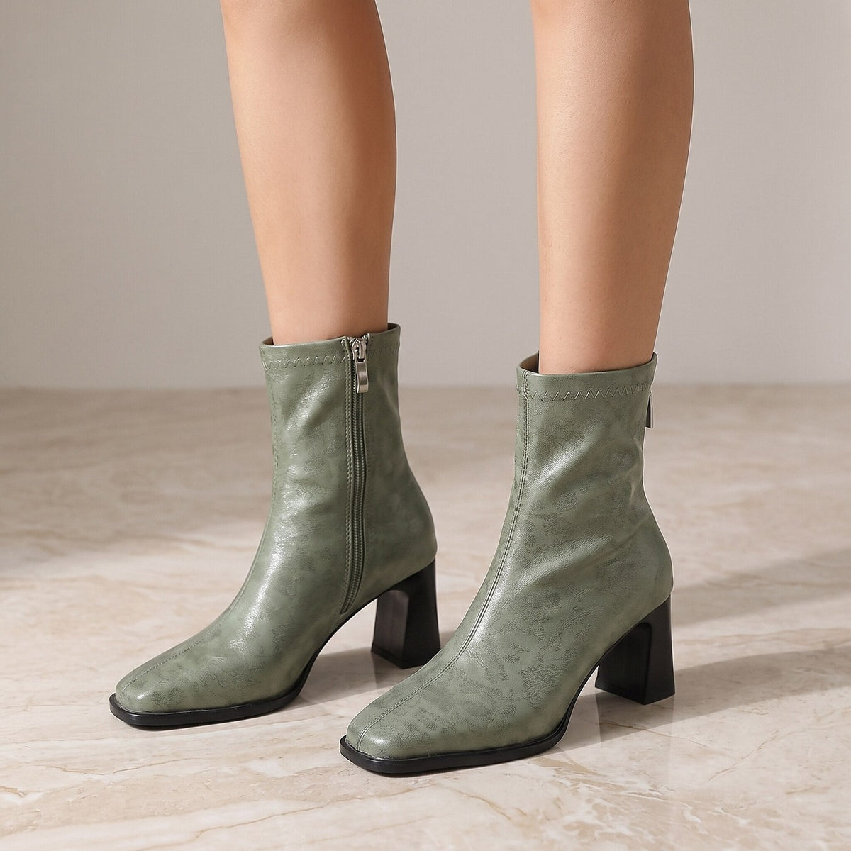 Back Zip Heeled Ankle Boots