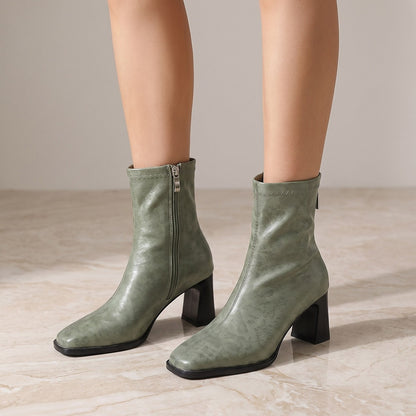 Back Zip Heeled Ankle Boots