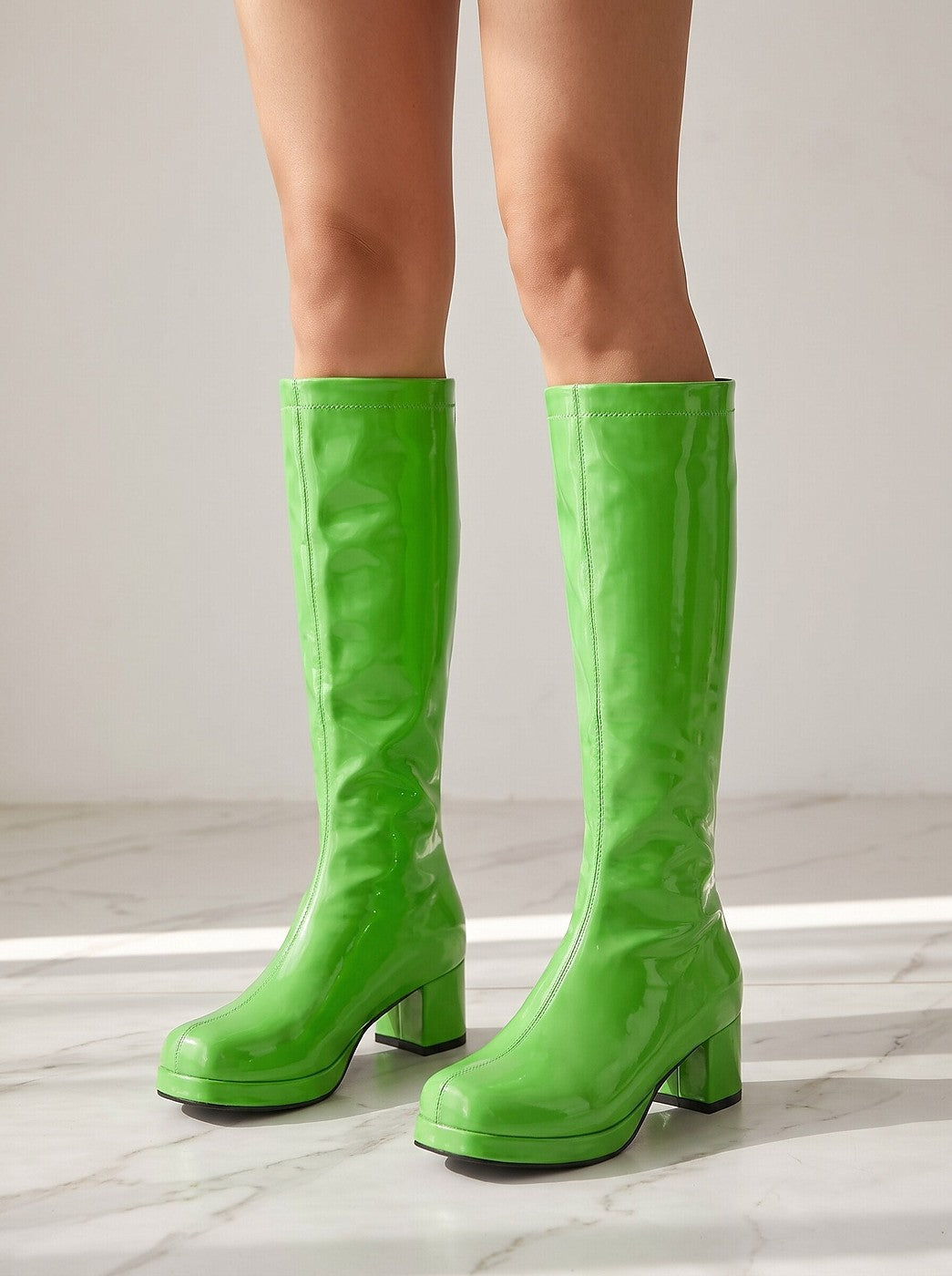 Square Toe Platform Knee High Boots