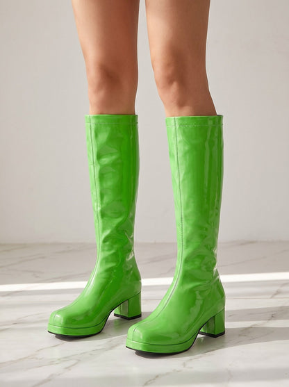 Square Toe Platform Knee High Boots