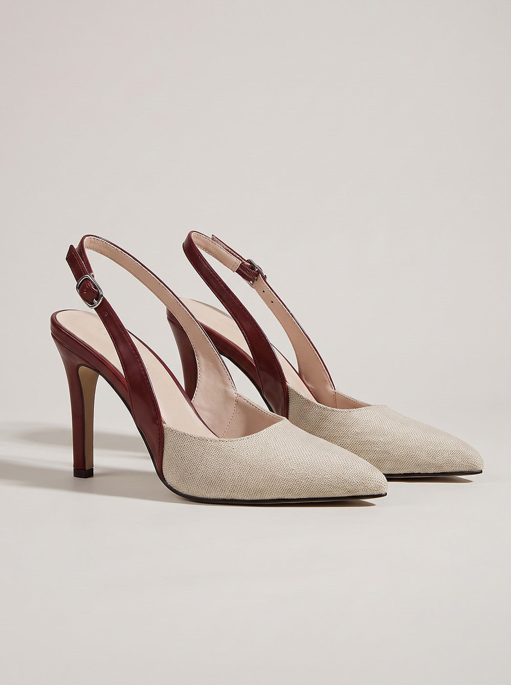 Cream Pointed Toe Slingback Heels