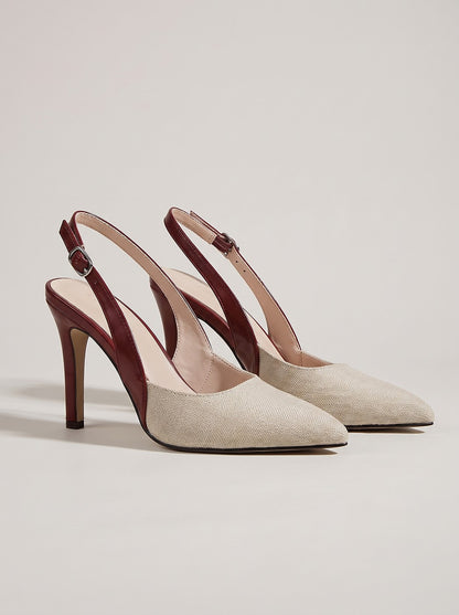 Cream Pointed Toe Slingback Heels