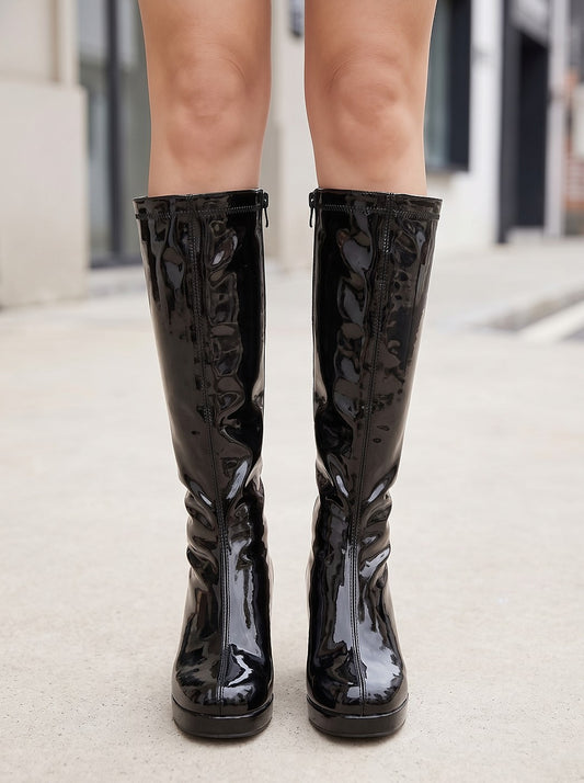 Square Toe Platform Knee High Boots
