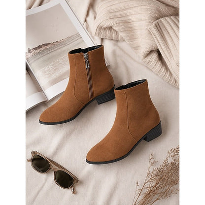 Faux Suede Low Heel Ankle Boots