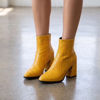 Croc Print Block Heel Ankle Boots