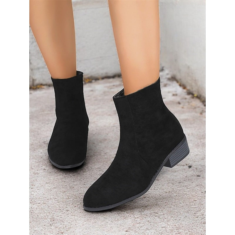 Faux Suede Low Heel Ankle Boots