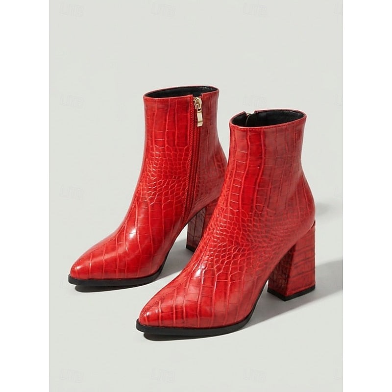 Croc Print Block Heel Ankle Boots