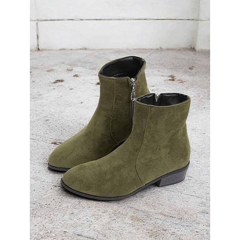 Faux Suede Low Heel Ankle Boots