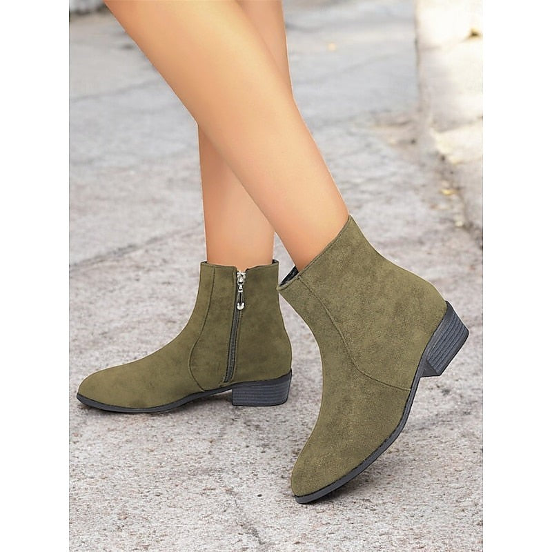 Faux Suede Low Heel Ankle Boots