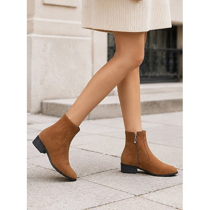 Faux Suede Low Heel Ankle Boots