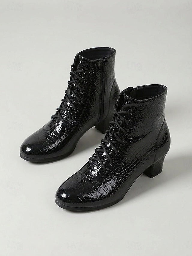 Patent Croc Lace Up Ankle Boots