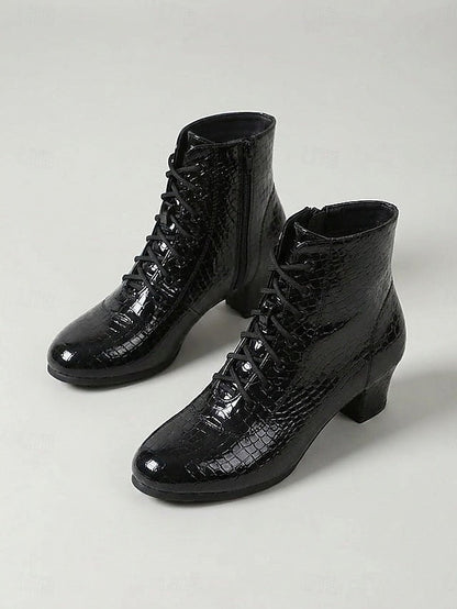 Patent Croc Lace Up Ankle Boots