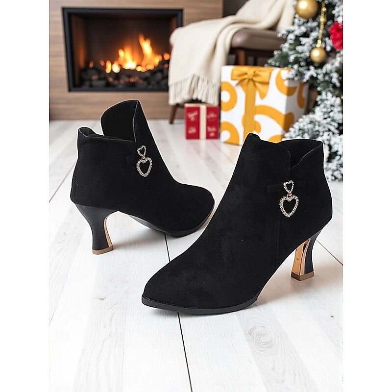 Diamante Heart Flared Heel Ankle Boots