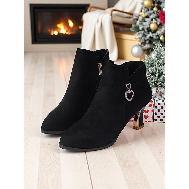 Diamante Heart Flared Heel Ankle Boots