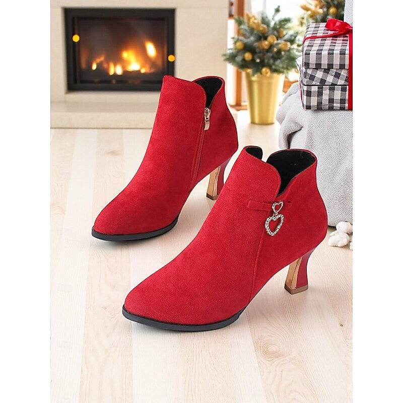 Diamante Heart Flared Heel Ankle Boots