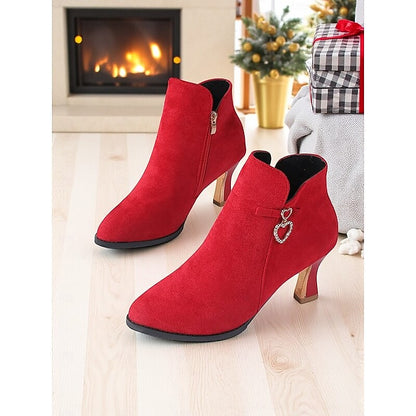 Diamante Heart Flared Heel Ankle Boots