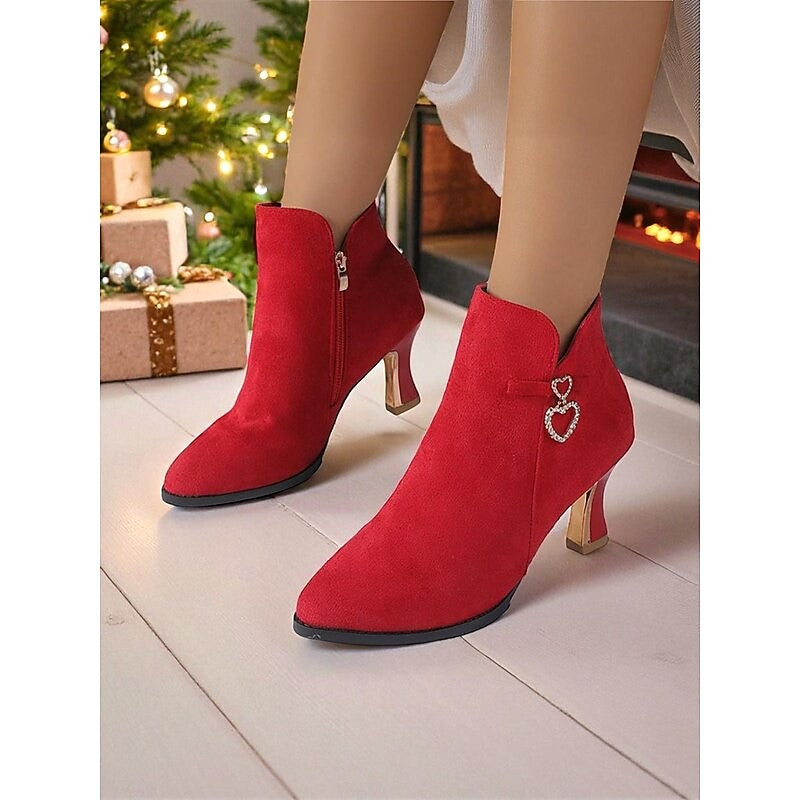 Diamante Heart Flared Heel Ankle Boots