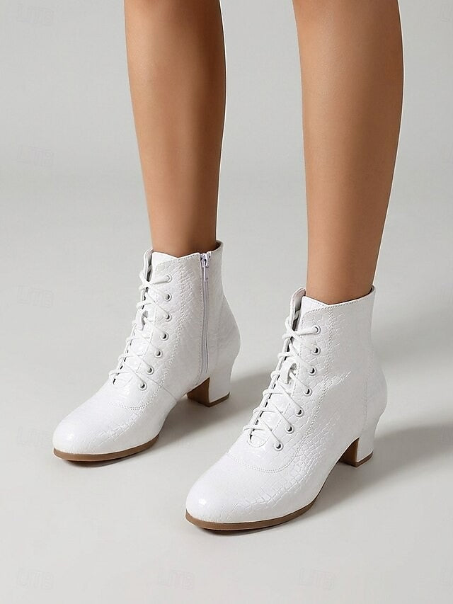 Patent Croc Lace Up Ankle Boots
