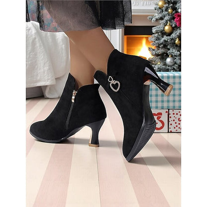 Diamante Heart Flared Heel Ankle Boots
