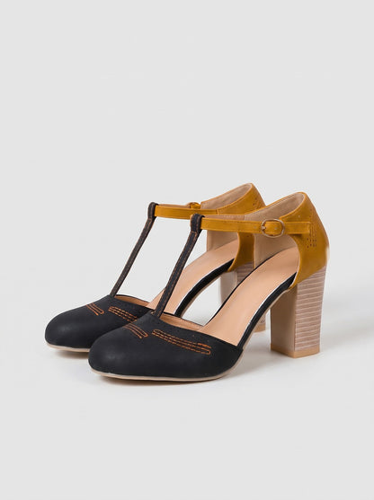 Black Cut Out Mary Jane Heeled Shoes