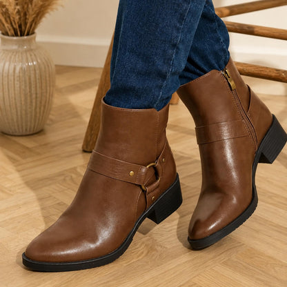 Brown Ring Detail Harness Ankle Boots